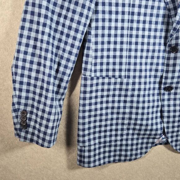 TAILORBYRD Linen cotton Sport Blazer Jacket Blue Gingham Plaid Linen Blend 42L N - Picture 3 of 12